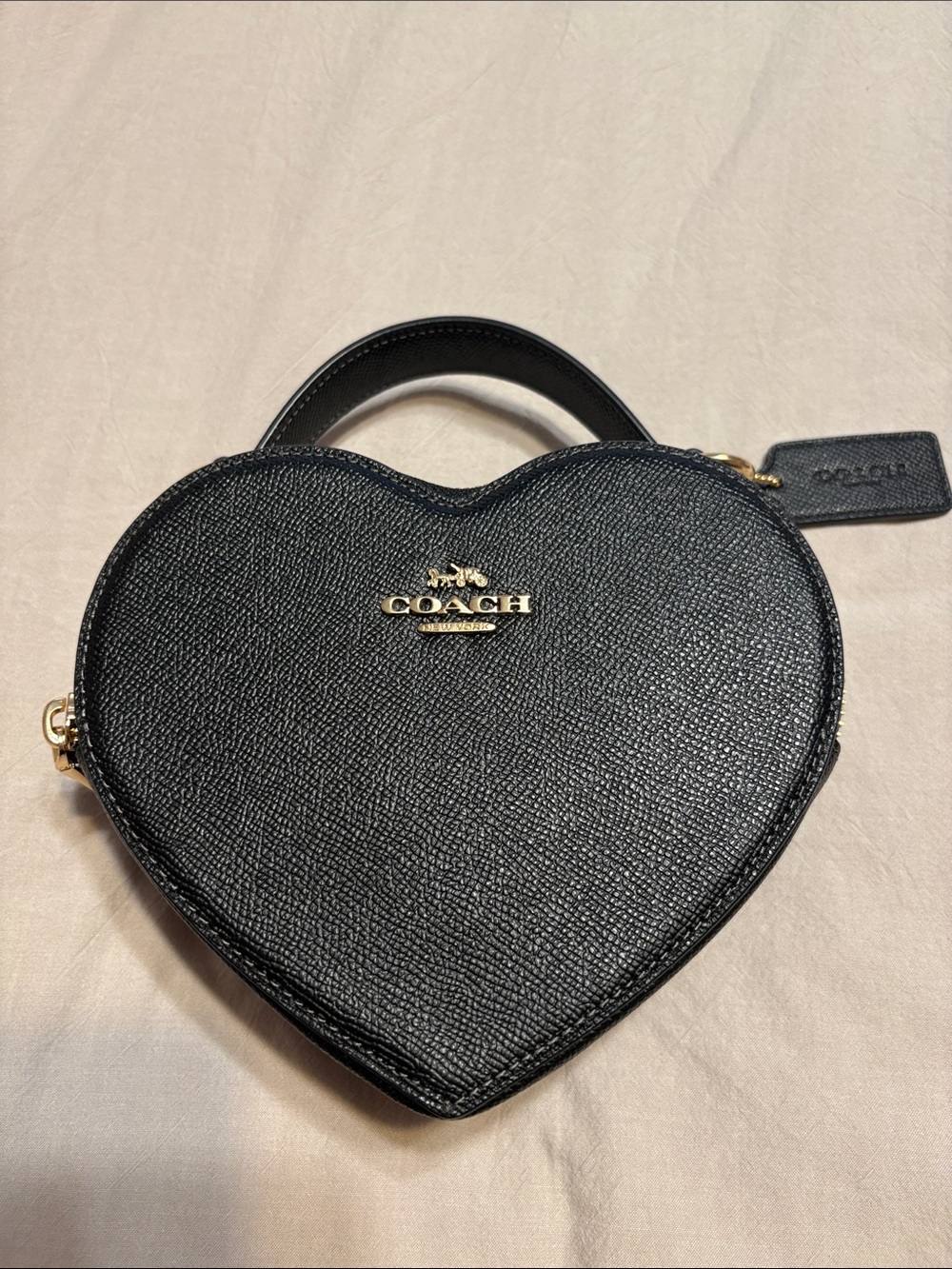COACH Black Heart-Shaped Leather Top Handle Bag